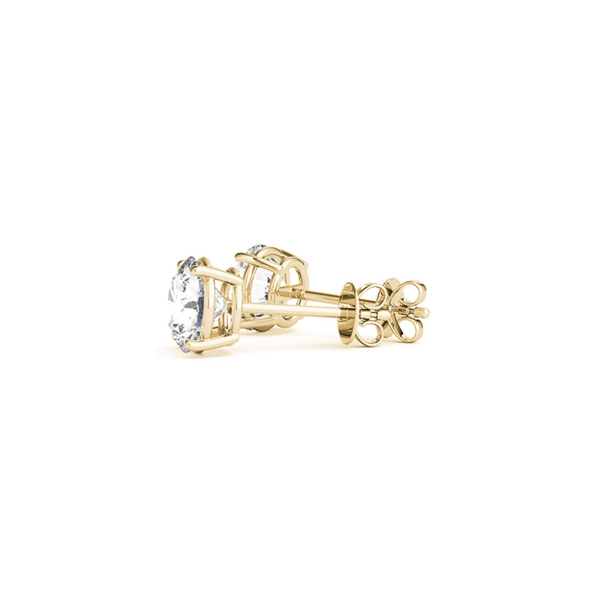 3 ct tw IGI certified lab grown round diamond stud earrings in 14k yellow gold by Avera Group, view 4