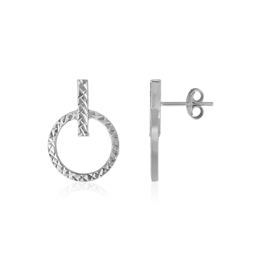 14k white gold textured circle and bar post earrings by Avera Group