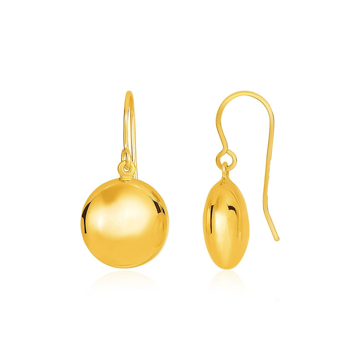 14k yellow gold 21mm puffed circle drop earrings on French wires by Avera Group