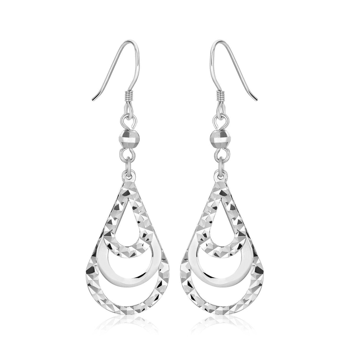 Sterling Silver Textured Graduated Open Teardrop Dangling Style Earrings by Avera Group