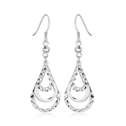 Sterling Silver Textured Graduated Open Teardrop Dangling Style Earrings by Avera Group