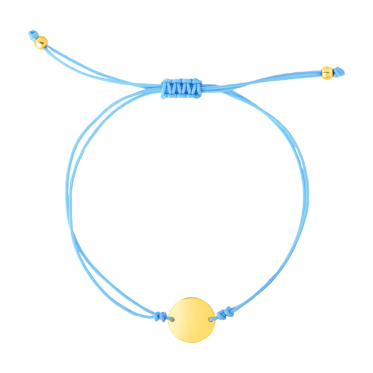 Blue cord adjustable bracelet with 14k yellow gold circle by Avera Group