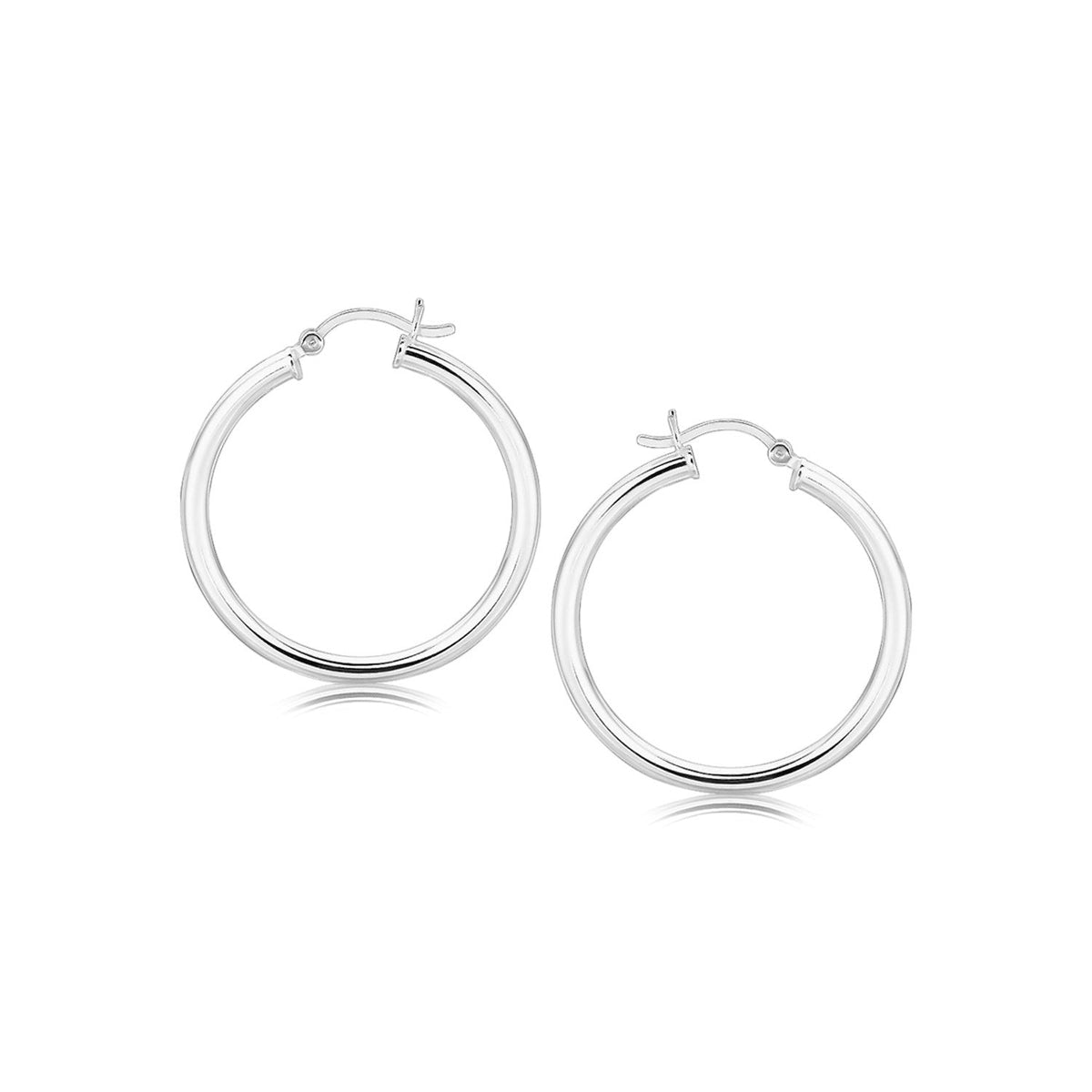 Sterling Silver Hoop Style Earrings with Polished Rhodium Plating (30mm) by Avera Group