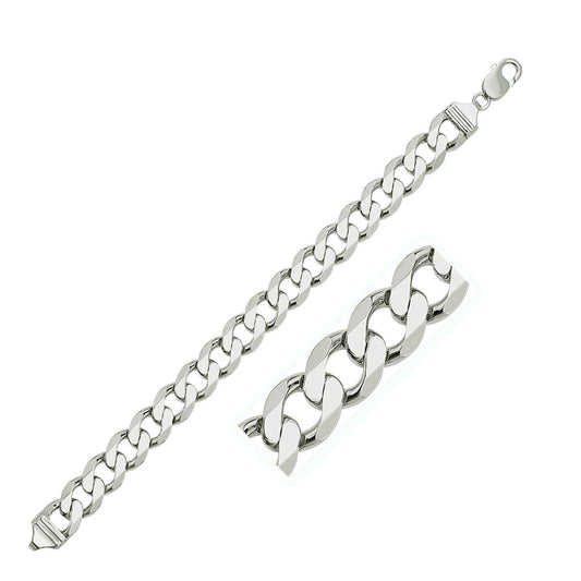 Rhodium Plated 11.6mm Sterling Silver Curb Style Bracelet by Avera Group
