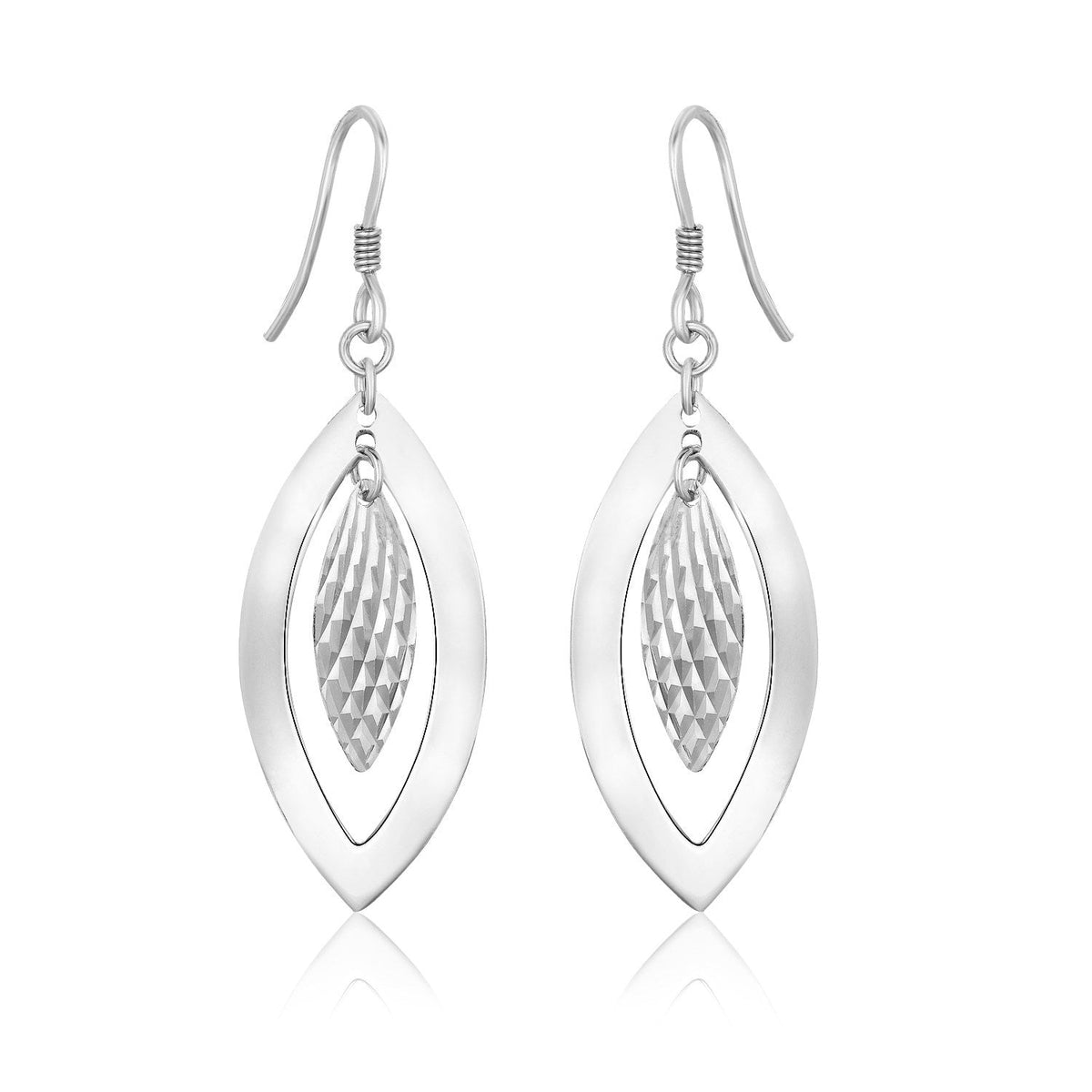 Sterling Silver Dangling Earrings with Dual Open and Textured Marquis Shapes by Avera Group