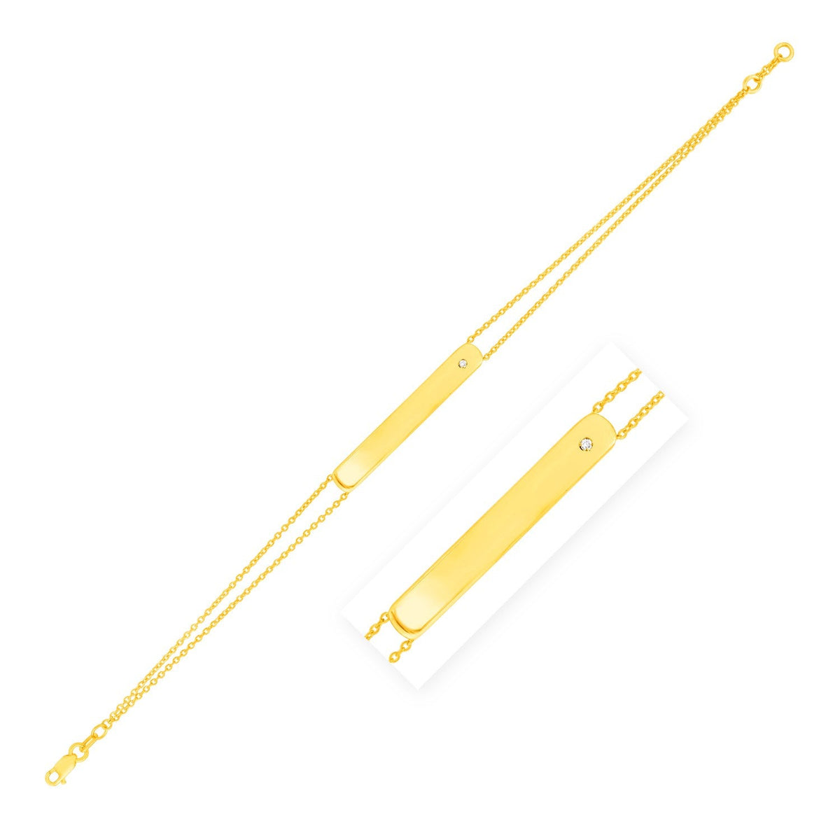 14k yellow gold bar bracelet on a 1.1mm link chain by Avera Group