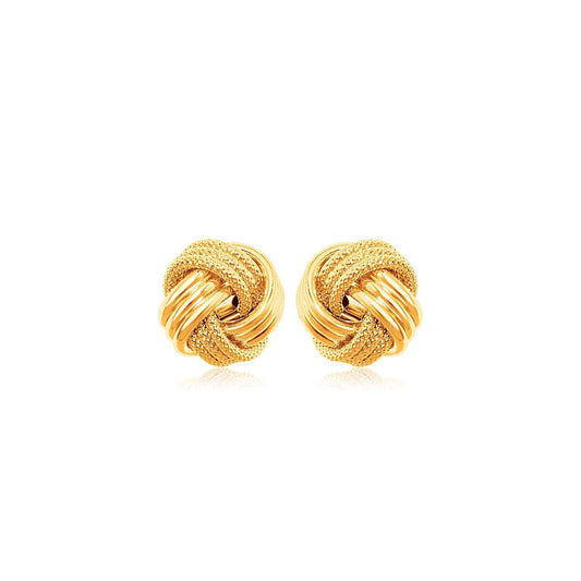 10k Yellow Gold Love Knot with Ridge Texture Earrings, Avera Group