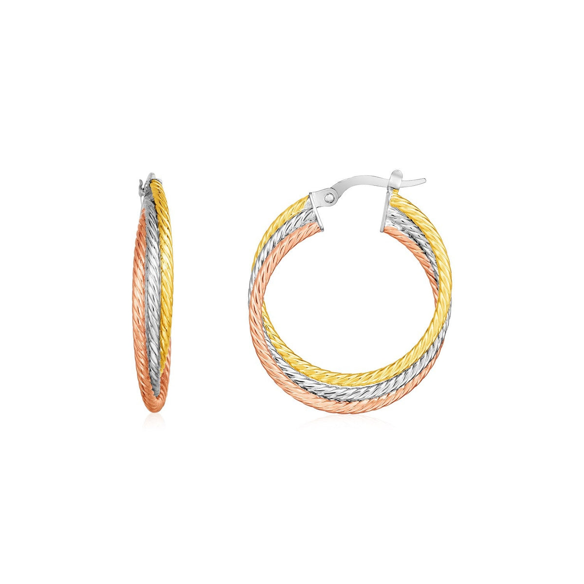 14k tri-color gold three part round hoop earrings by Avera Group