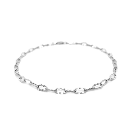 14k white gold hammered oval link anklet, 10 inch, Avera Group, view 2