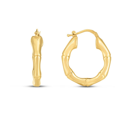 14k yellow gold medium bamboo hoop earrings by Avera Group