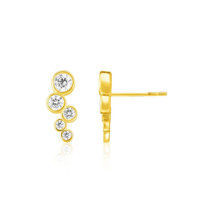 14k yellow gold climber post earrings with circles and cubic zirconia, Avera Group
