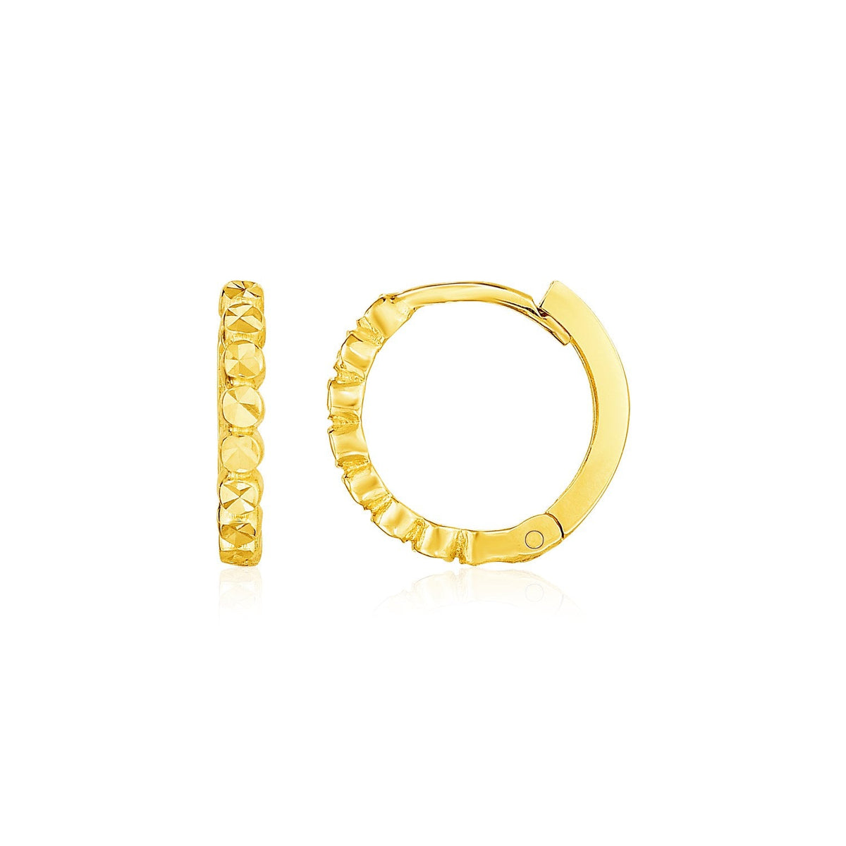 14k yellow gold 11mm petite textured hoops by Avera Group