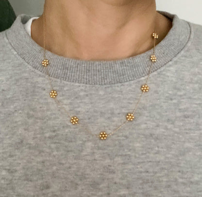 Dainty Golden Bead Flower Necklace - Waterproof Stainless Steel by Fuchsia Hercules