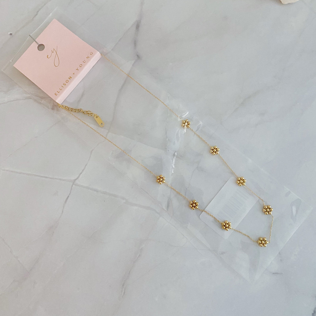 Dainty Golden Bead Flower Necklace - Waterproof Stainless Steel by Fuchsia Hercules