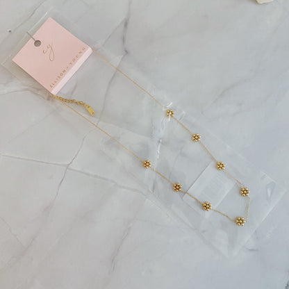 Dainty Golden Bead Flower Necklace - Waterproof Stainless Steel by Fuchsia Hercules