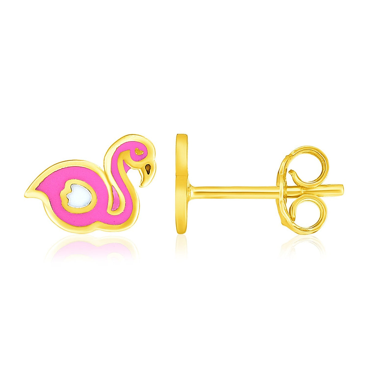 Children's 14k yellow gold enameled flamingo earrings by Avera Group