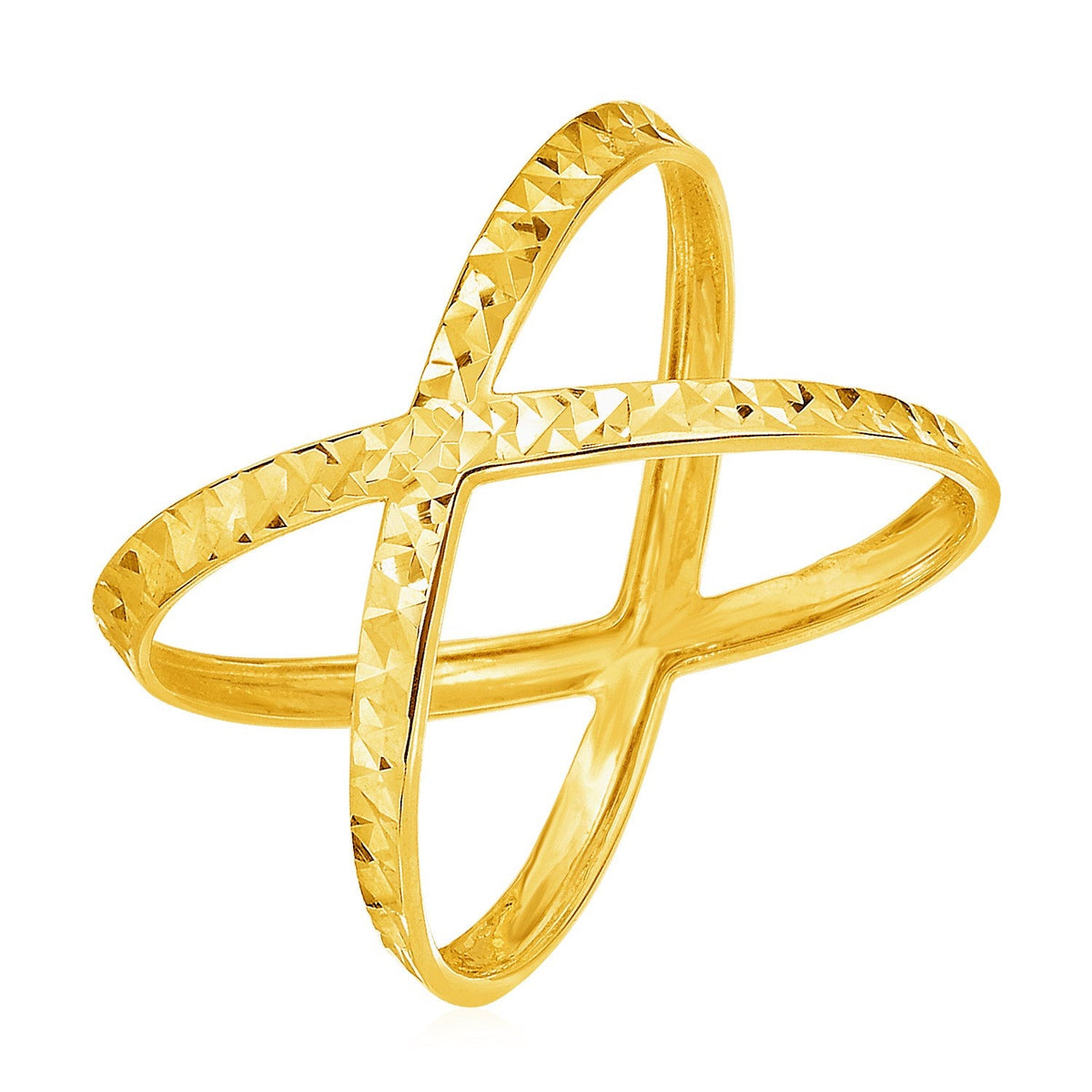 14k yellow gold textured X profile ring by Avera Group