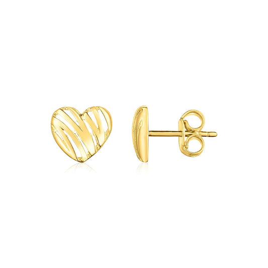 14k yellow gold high polish scribble heart stud earrings by Avera Group