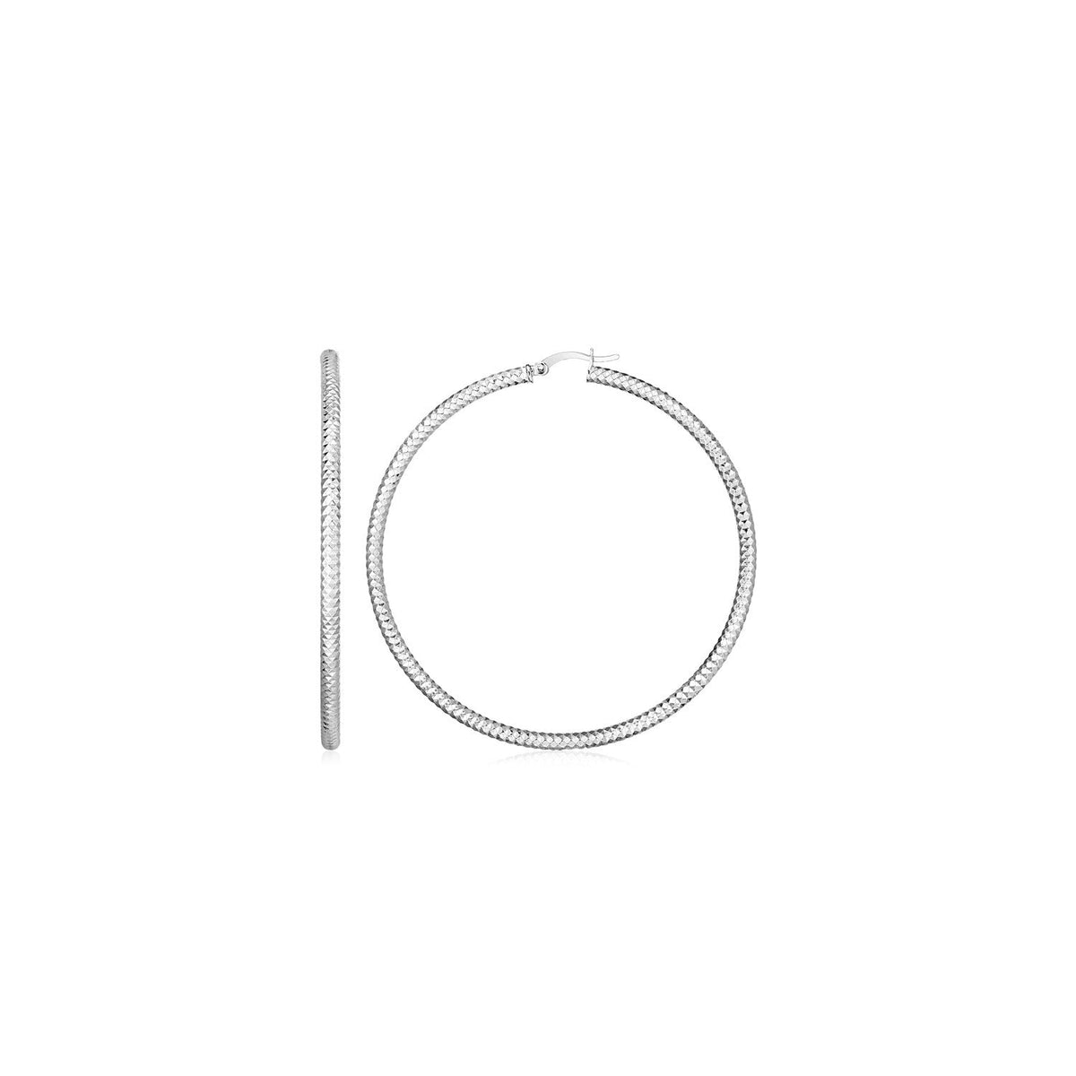 Sterling Silver Large Hoop Earrings with Braid Texture(3x20mm) by Avera Group