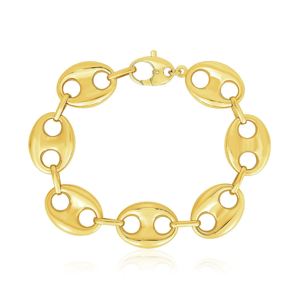 14k yellow gold lite puffed mariner link bracelet, 21mm by Avera Group, view 2