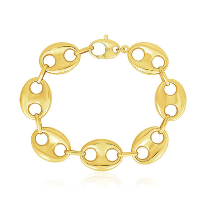 14k yellow gold lite puffed mariner link bracelet, 21mm by Avera Group, view 2