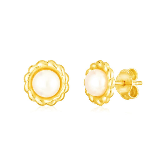 14k yellow gold flower stud earrings with pearls by Avera Group