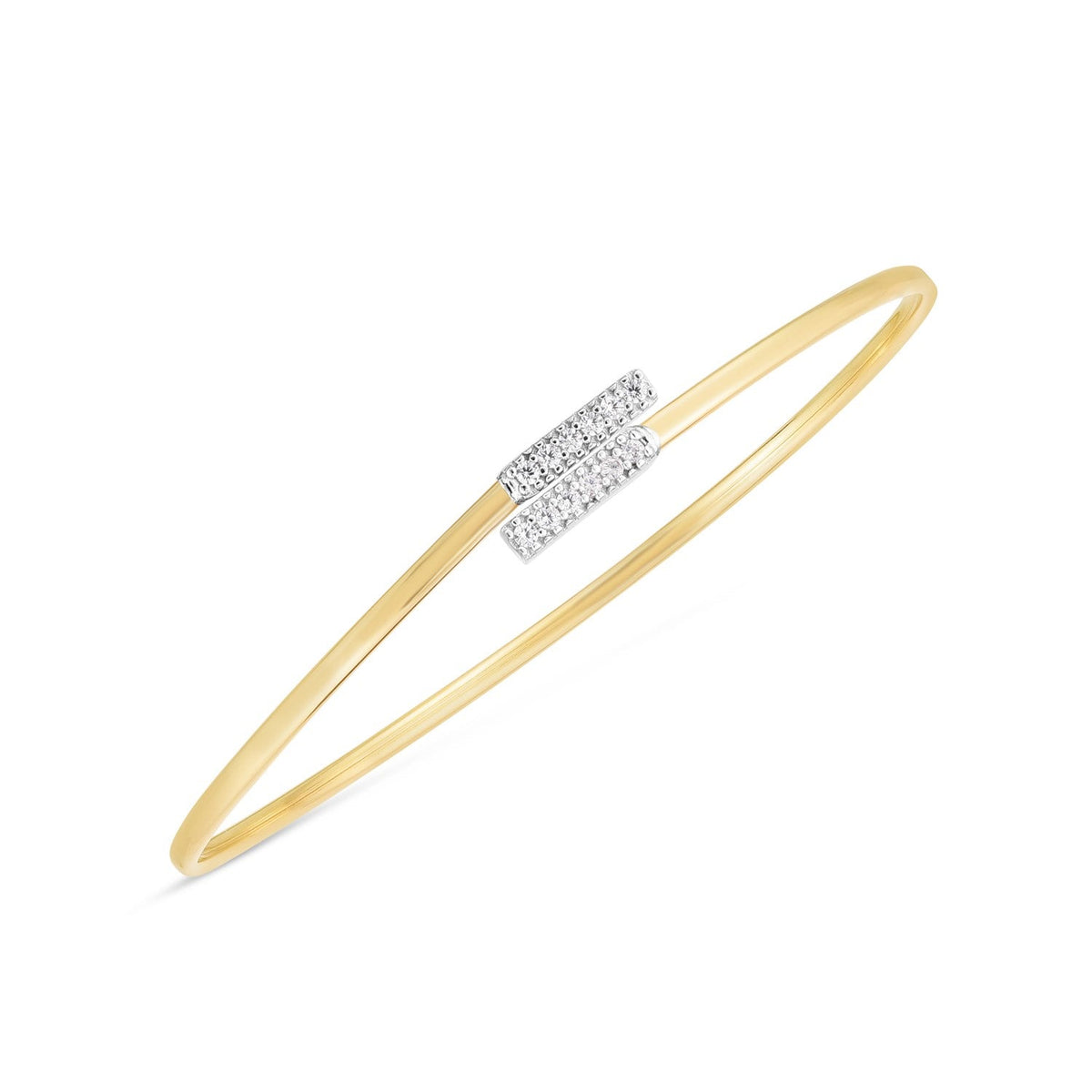 14k yellow and white gold diamond bypass bar bangle, 2mm, Avera Group