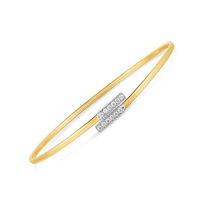 14k two-tone gold diamond bypass bar bangle by Avera Group, view 2