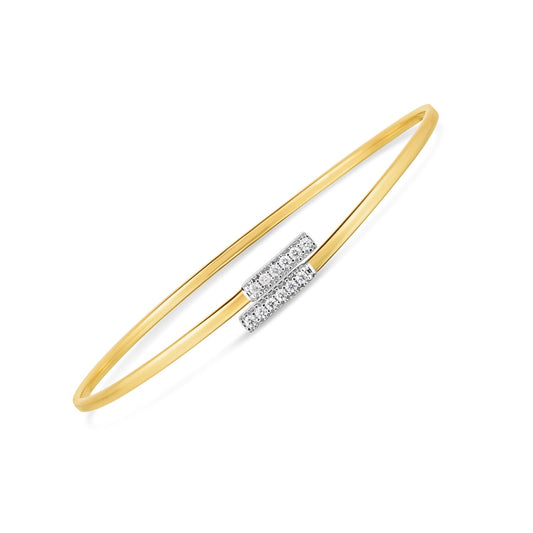 14k yellow and white gold diamond bypass bar bangle, 2mm, Avera Group, view 2