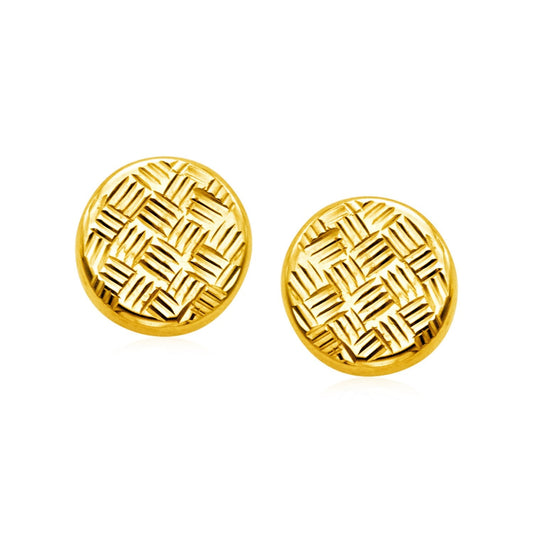 14k yellow gold textured circle post earrings by Avera Group