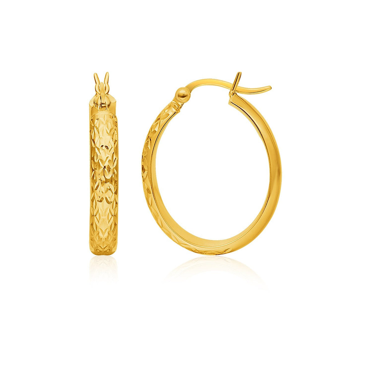 14k yellow gold hammered oval hoop earrings by Avera Group