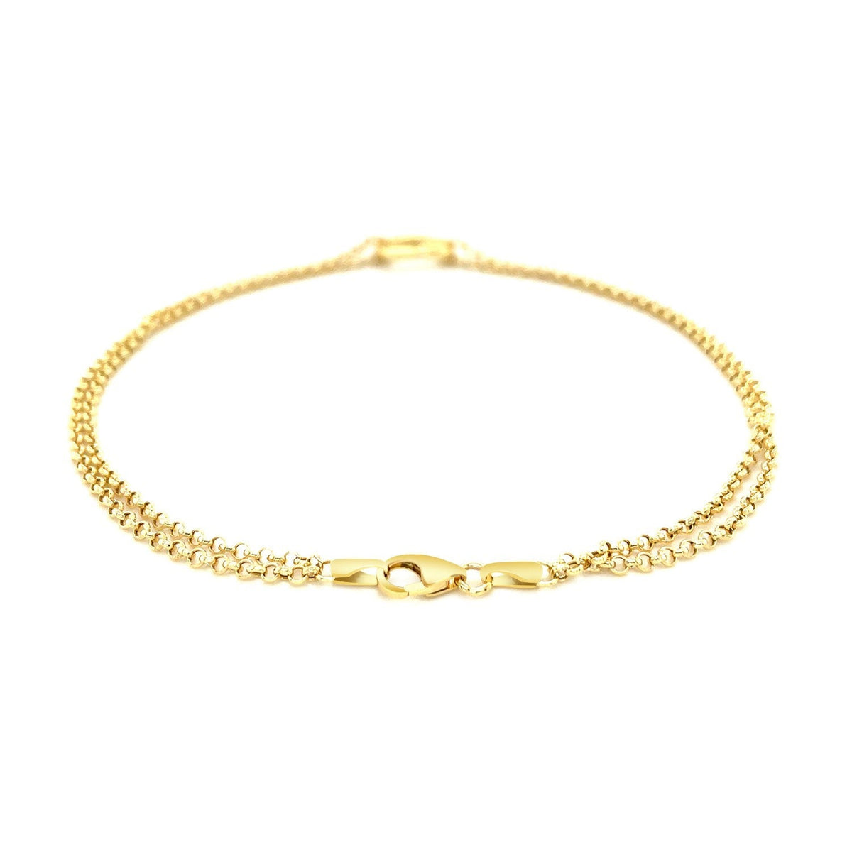 10k Yellow Gold Double Rolo Chain Anklet with an Open Heart Station, Avera Group, view 3