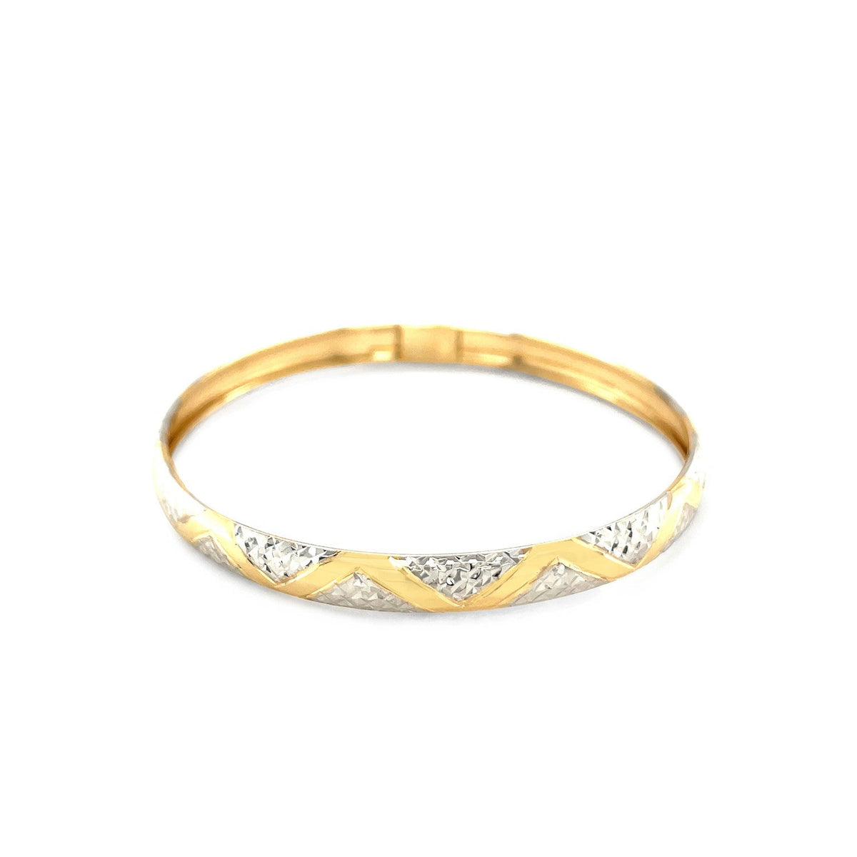 Avera Group 10K two-tone gold textured zigzag bangle, 7 inch, view 2