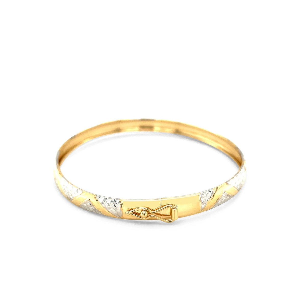 Avera Group 10K two-tone gold textured zigzag bangle, 7 inch, view 3
