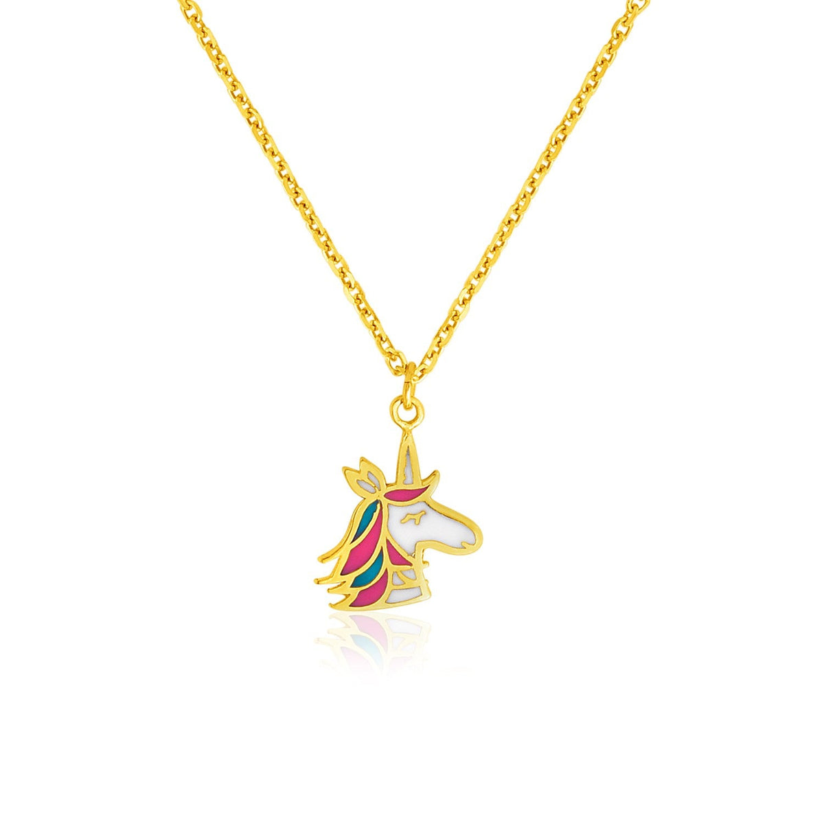 14k yellow gold children's necklace with enameled unicorn pendant, Avera Group