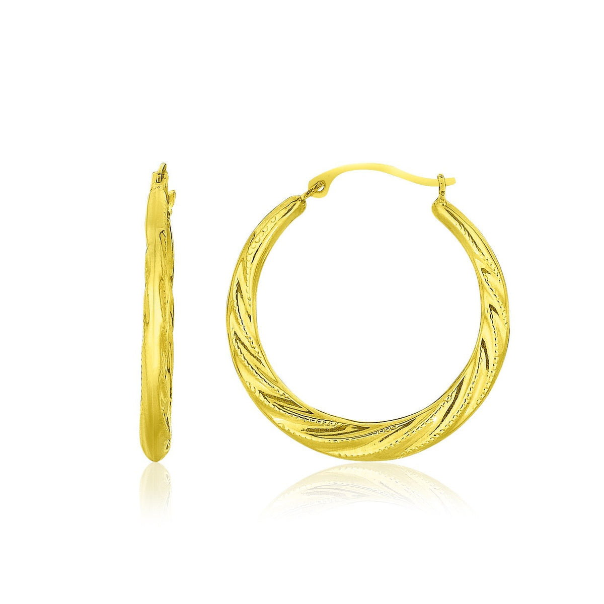 10k Yellow Gold Graduated Twisted Hoop Earrings, Avera Group