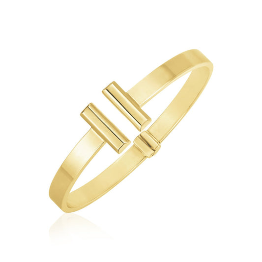 14k yellow gold high polish bar cuff hinged bangle, 6mm by Avera Group