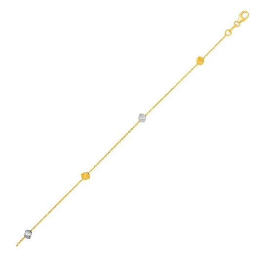14k two-tone gold bracelet with polished cubes by Avera Group