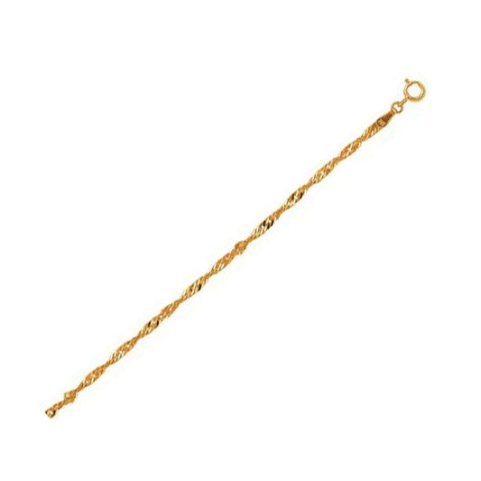 10k Yellow Gold Singapore Anklet 2.2mm, Avera Group