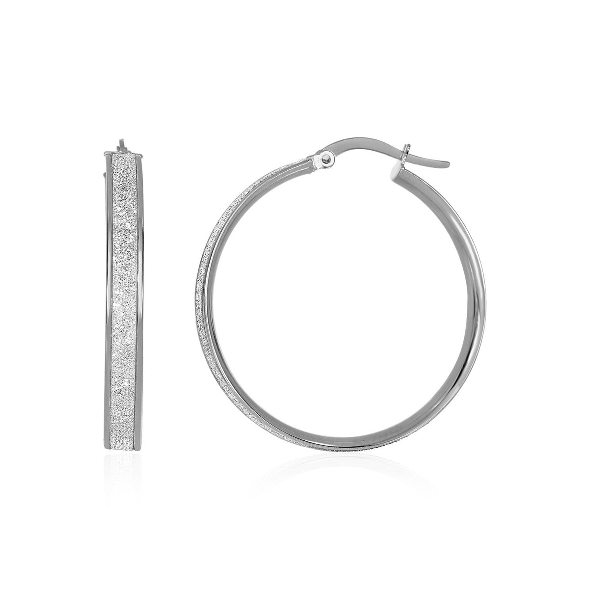 14k white gold hoop earrings with glitter-look center, 4 x 30mm, by Avera Group