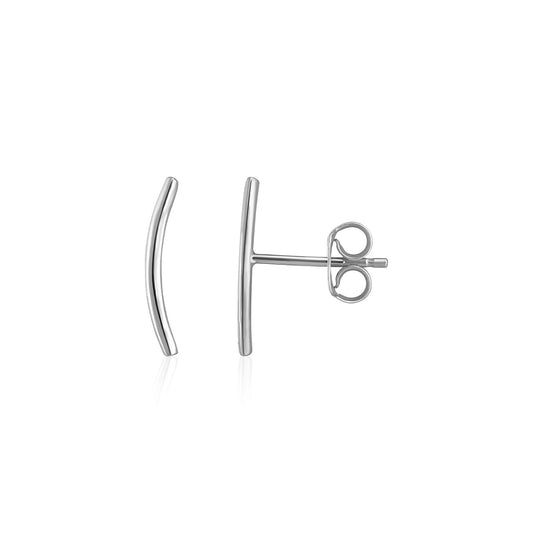 14k white gold curved bar ear climber post earrings, Avera Group