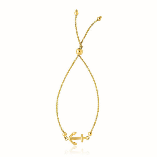 14k yellow gold anchor design adjustable lariat bracelet by Avera Group