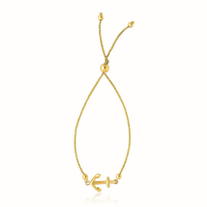 14k yellow gold anchor design adjustable lariat bracelet by Avera Group