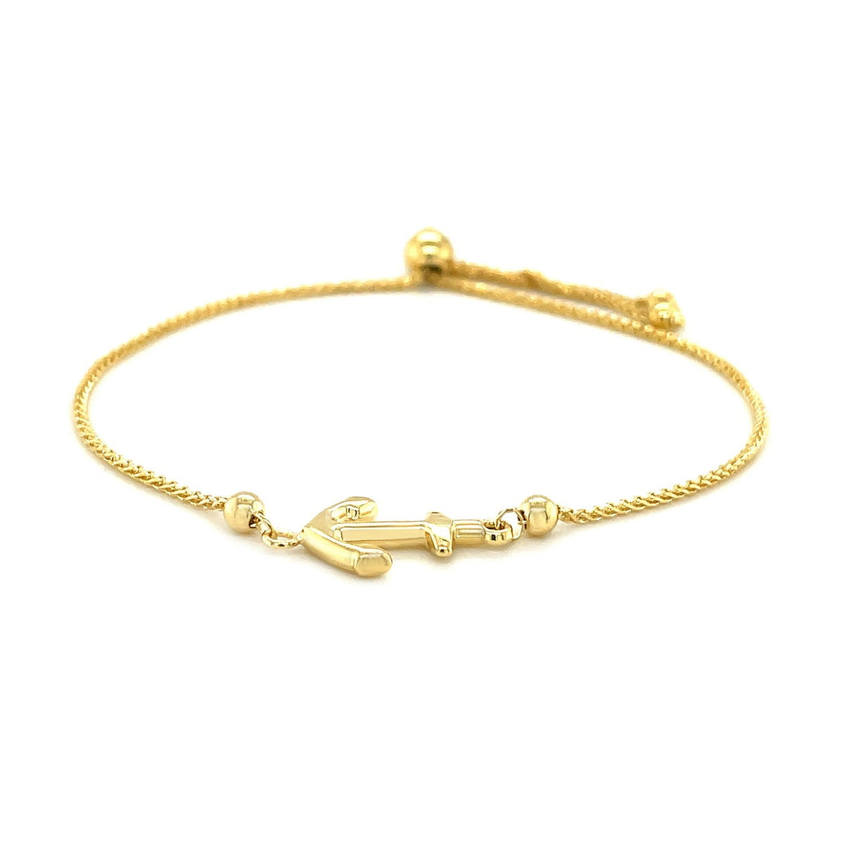 14k yellow gold anchor design adjustable lariat bracelet, Avera Group, view 2