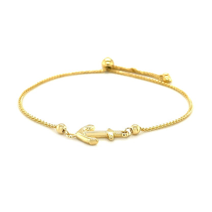 14k yellow gold anchor design adjustable lariat bracelet, Avera Group, view 2