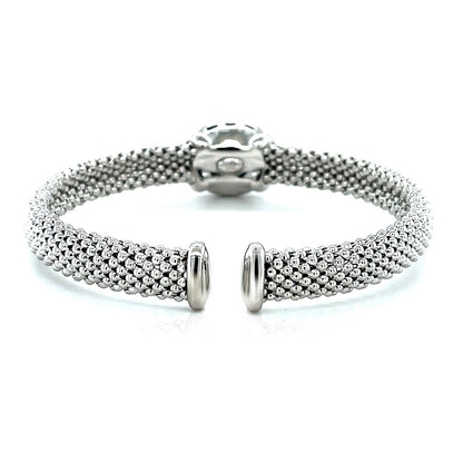 Popcorn Texture Cuff Bangle with Blue Topaz and Diamonds in Sterling Silver (8.00 mm) by Avera Group