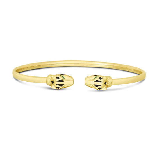 14k yellow gold panther bangle bracelet, 3mm by Avera Group, view 2