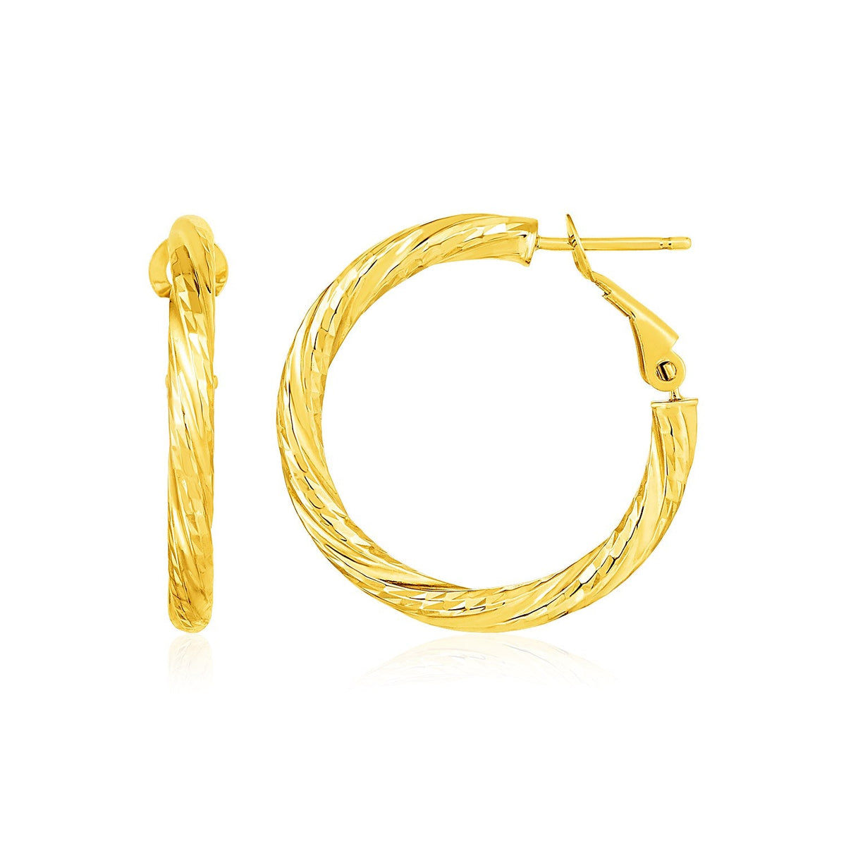 14k yellow gold twisted round hoop earrings by Avera Group