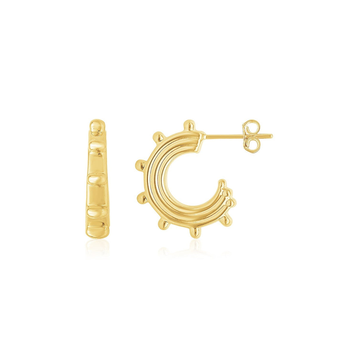 14k yellow gold beaded station half hoop earrings by Avera Group