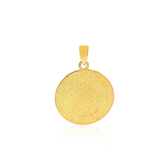 14k two-tone gold textured round religious medal pendant, 0.88 inch, by Avera Group, view 2